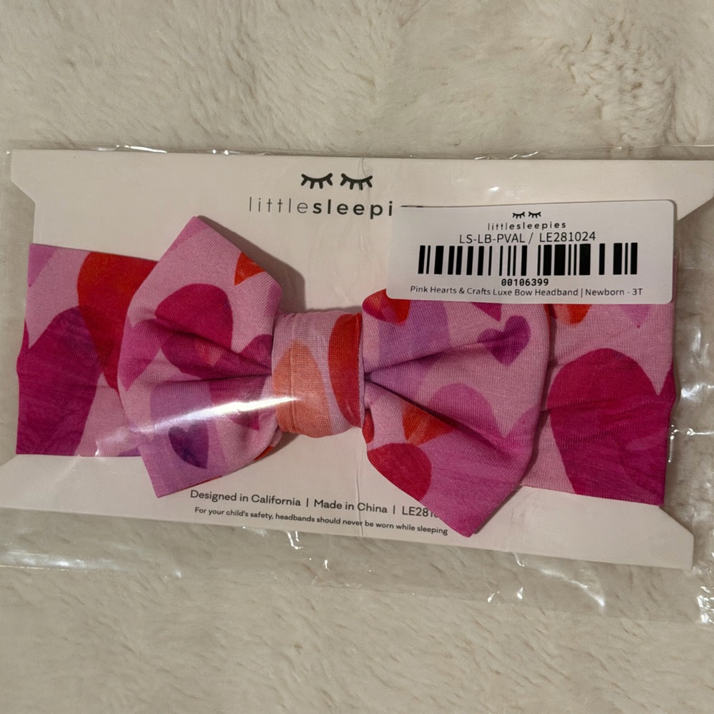 Little Sleepies Pink Hearts & Crafts Bow Headband